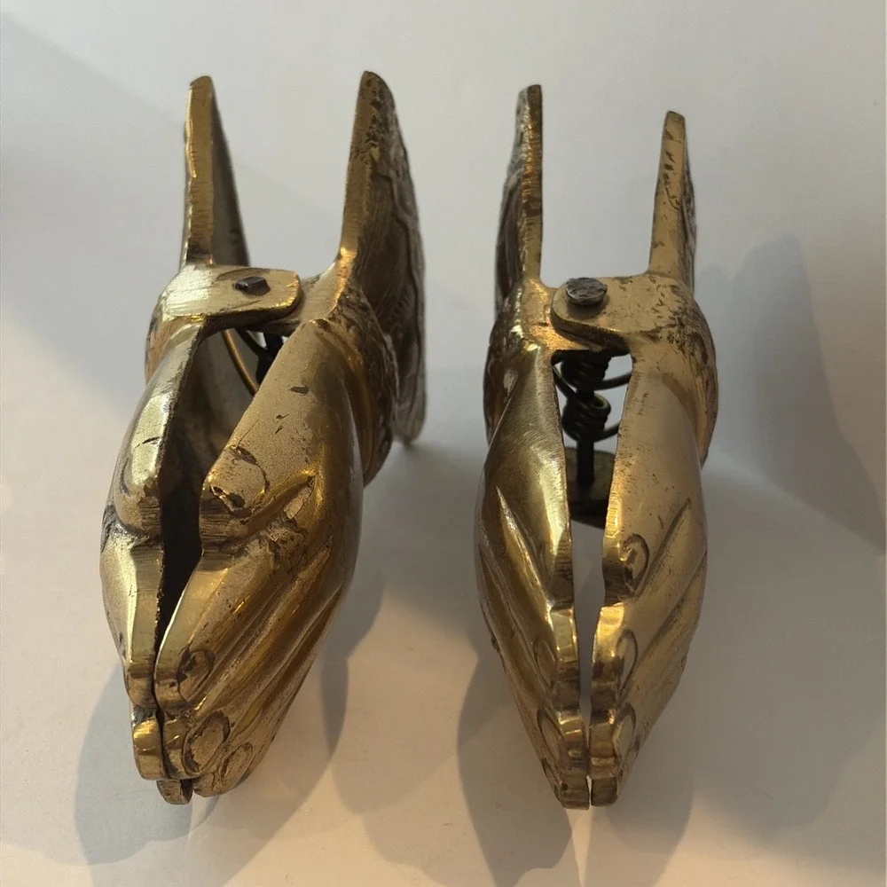 Vintage Brass Hand Shaped Spring Clips Pair Ruffled Cuff Design